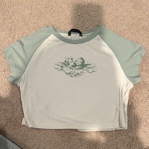 Women's Green and White Graphic Tee